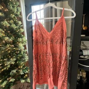 Free People, Coral Embroidered Camisole
